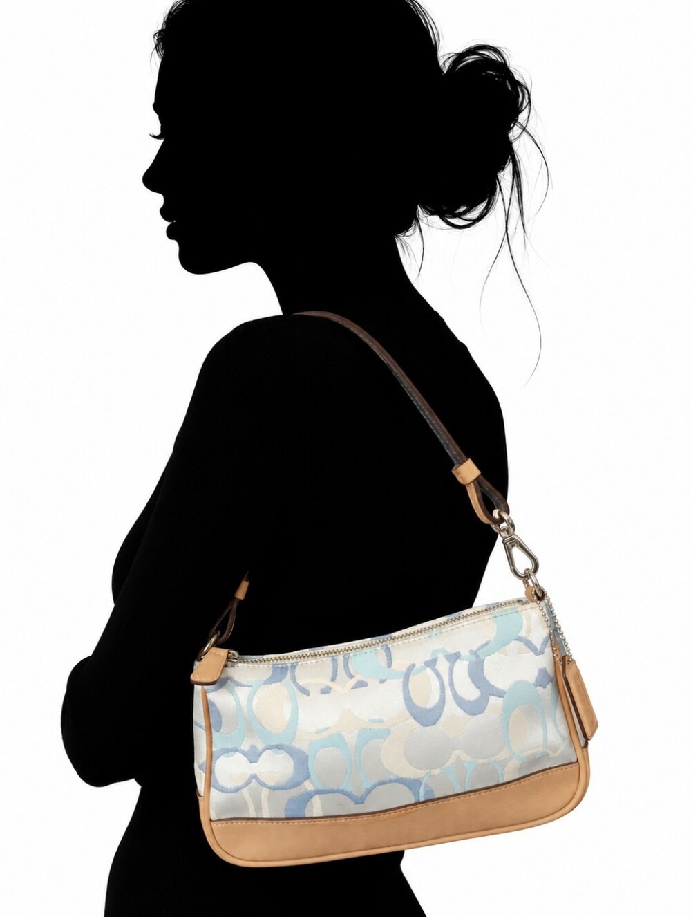 Vintage Y2K Coach Demi Light Blue & Tan Signature Shoulder Bag W/Matching Hat